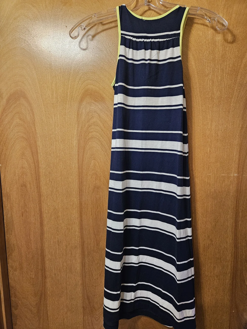 GAP Navy and White Striped Maxi Dress with Lime Trim